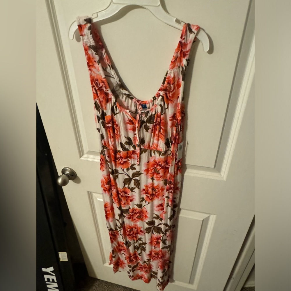 Brand new, never worn, pink and brown floral midi-length, sleeveless dress, sz M
